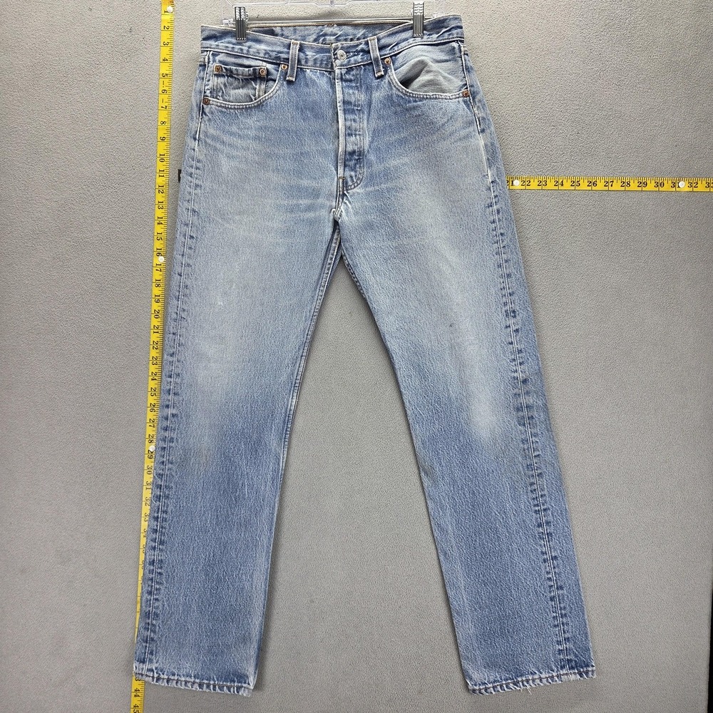Vintage Levis 501 Jeans Mens Blue Light Wash Made USA Button Fly Fits 30x30